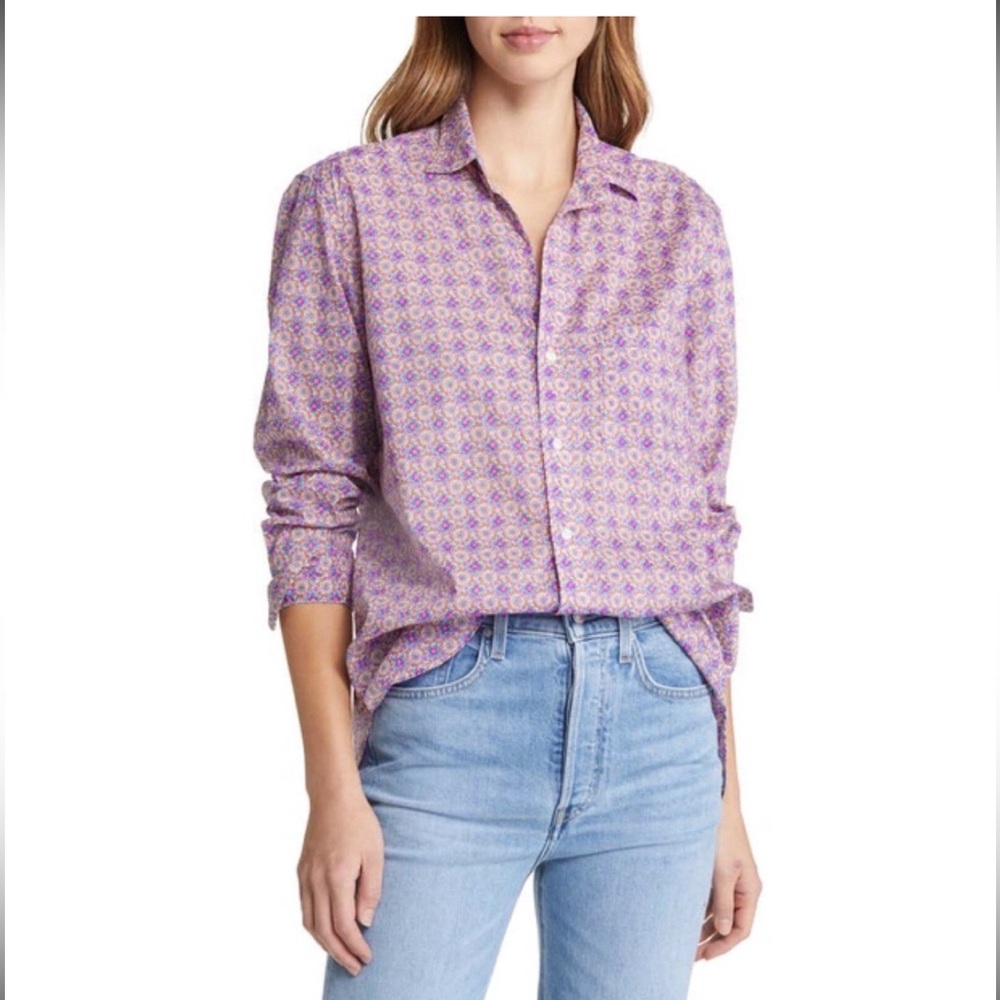 Frank & Eileen Joedy Liberty Woven Button Up Top in Purple Pink Floral Medium